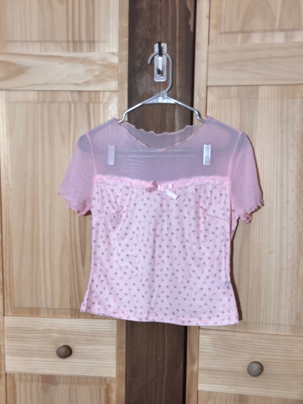 NWOT Sheer Yoke Floral Short-Sleeve Top